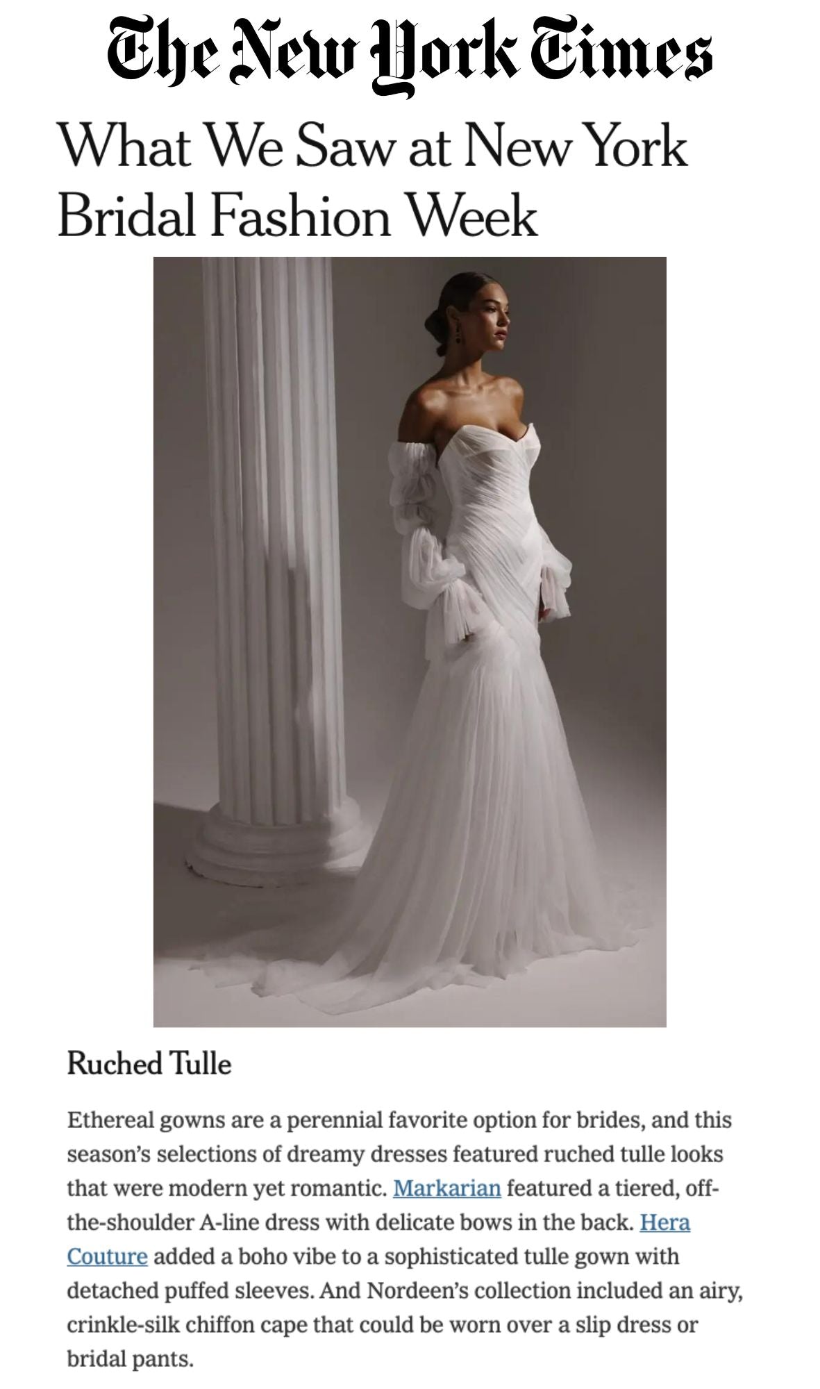 New York Times - Hera Couture is honoured to be featured in New York Times