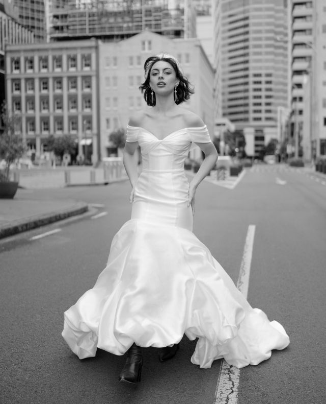 Floating down Auckland city in the Yvette gown.